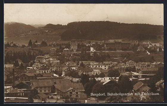 Cartoline postali: Burgdorf, Bahnhofquartier mit Technikum – Usato da Berlin venduto da bartko-reher