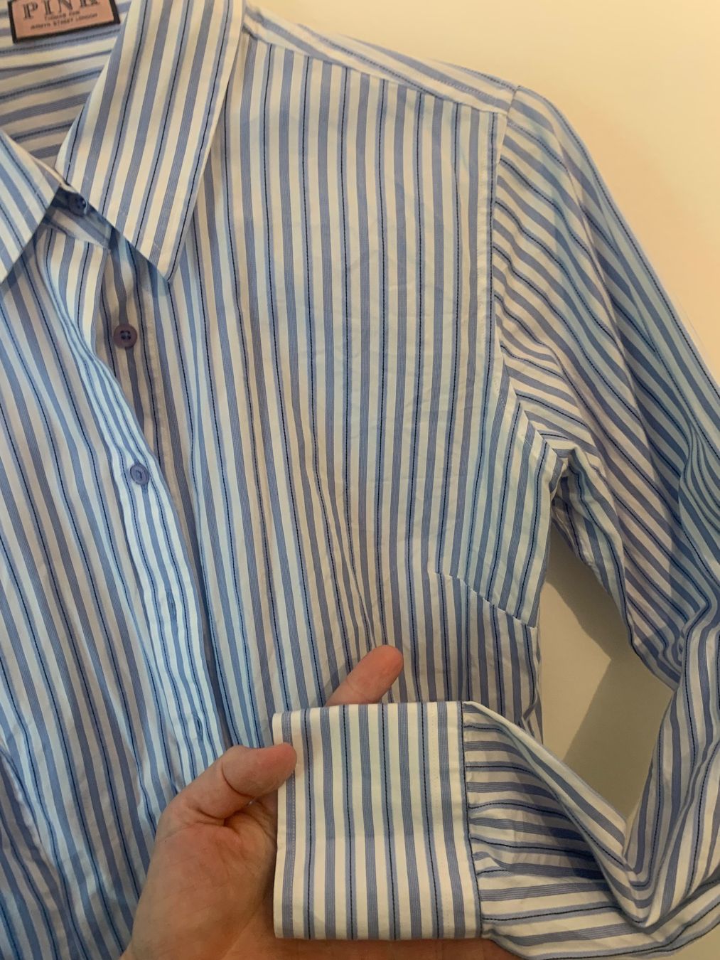 Camicette: Thomas Pink Bluse, Blau & Weiß Gestreift, 100% Baumwolle – Usato da Verbier venduto da pat_q5hr 3