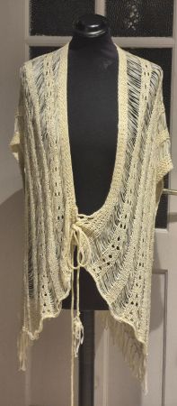 Sommer-Jacke, Strick, Crème, Gr. S/M, Fransen, neuwertig