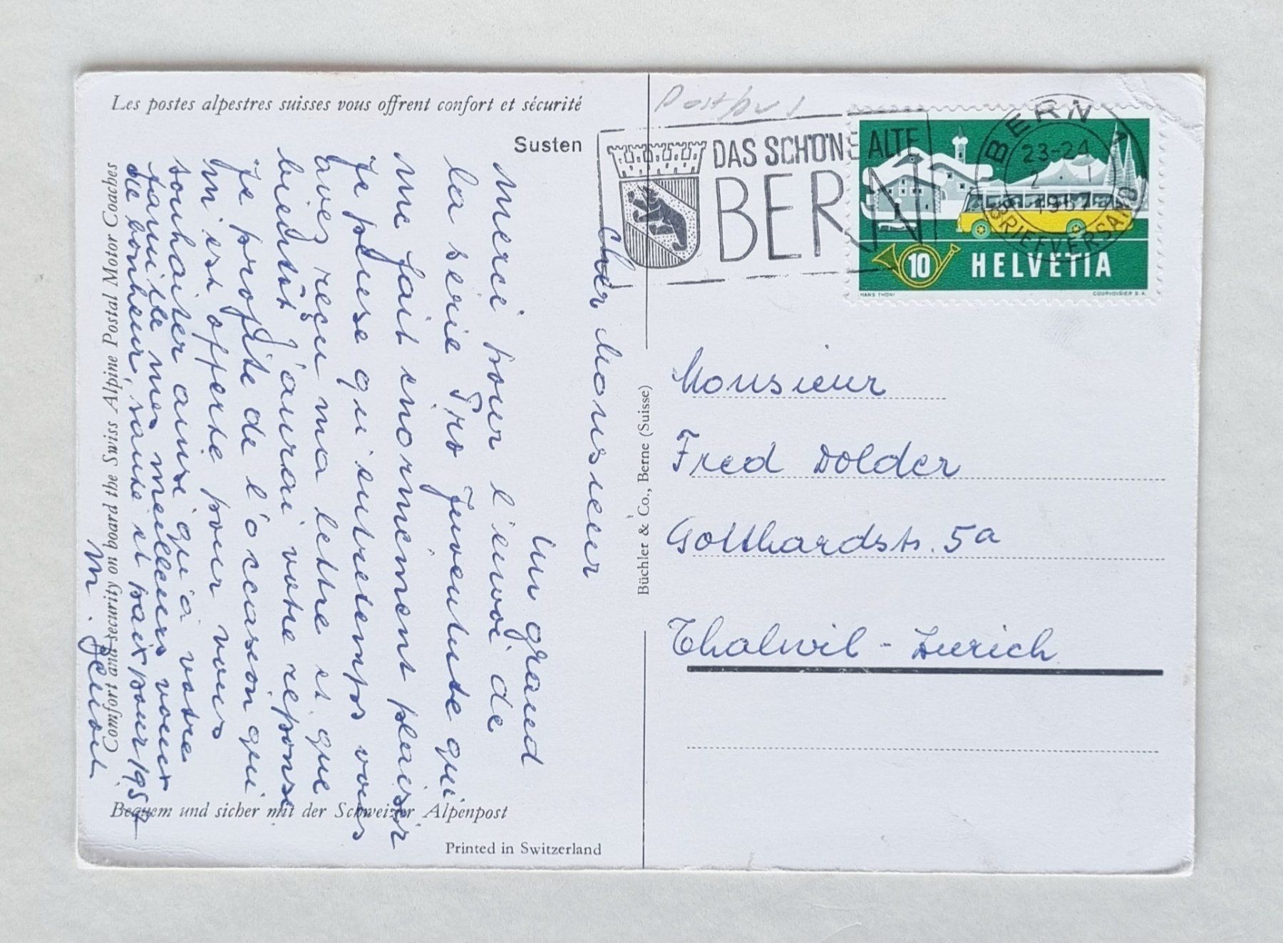 Ansichtskarten: Susten - Passtrasse - Postauto der Alpenpost - 1957 – Gebraucht aus Rothrist von RROENK 1