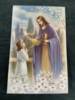 Postkarte Erstkommunion Jesus und Kind mit Lilien
