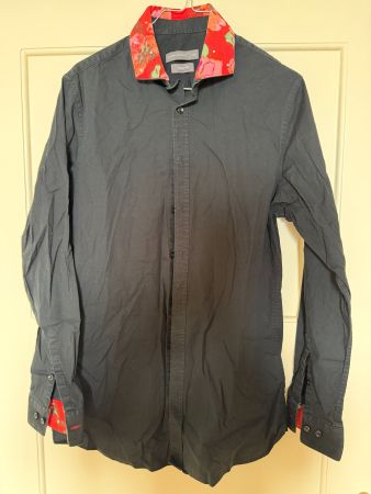 Angelo Litrico Hemd Schwarz Blumen-Details Gr. 39 Body Fit
