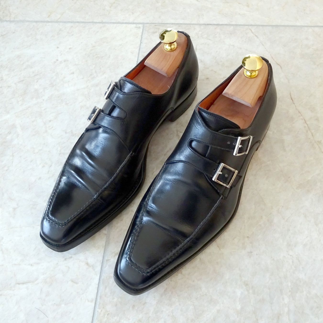 Santoni Scarpe da uomo: Santoni Double Monk Leder Schuhe Schwarz Gr. 41/41.5 – Usato da Zürich venduto da Gk2002