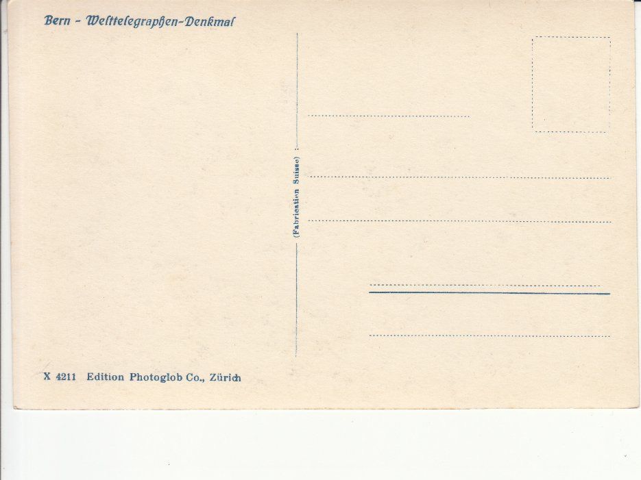 Cartoline postali: Bern Welttelegraphendenkmal ca. 1930 – Usato da Bürglen TG venduto da StampGraf 1