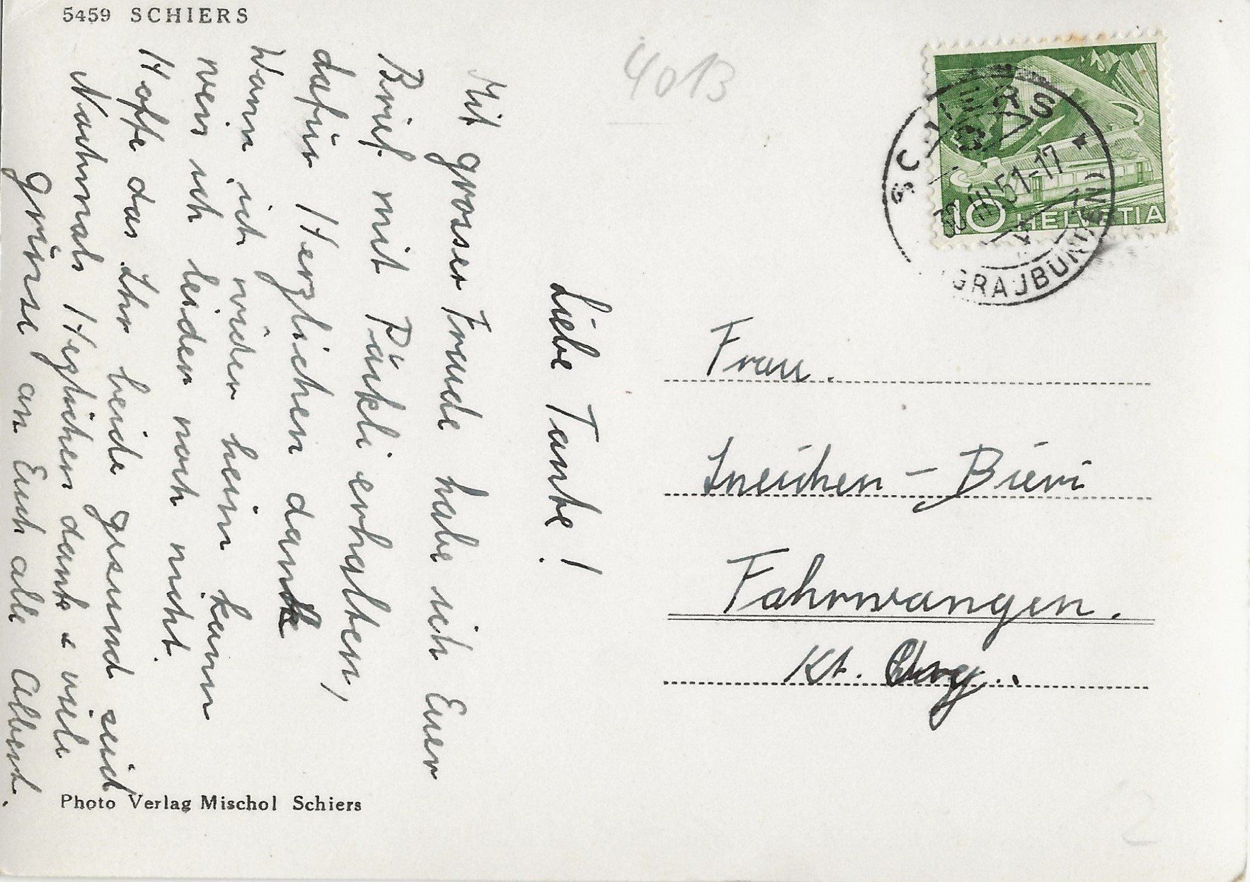 Cartes postales: Schiers, 1951, Mischol – D'occasion à Frauenfeld par Merk52 1