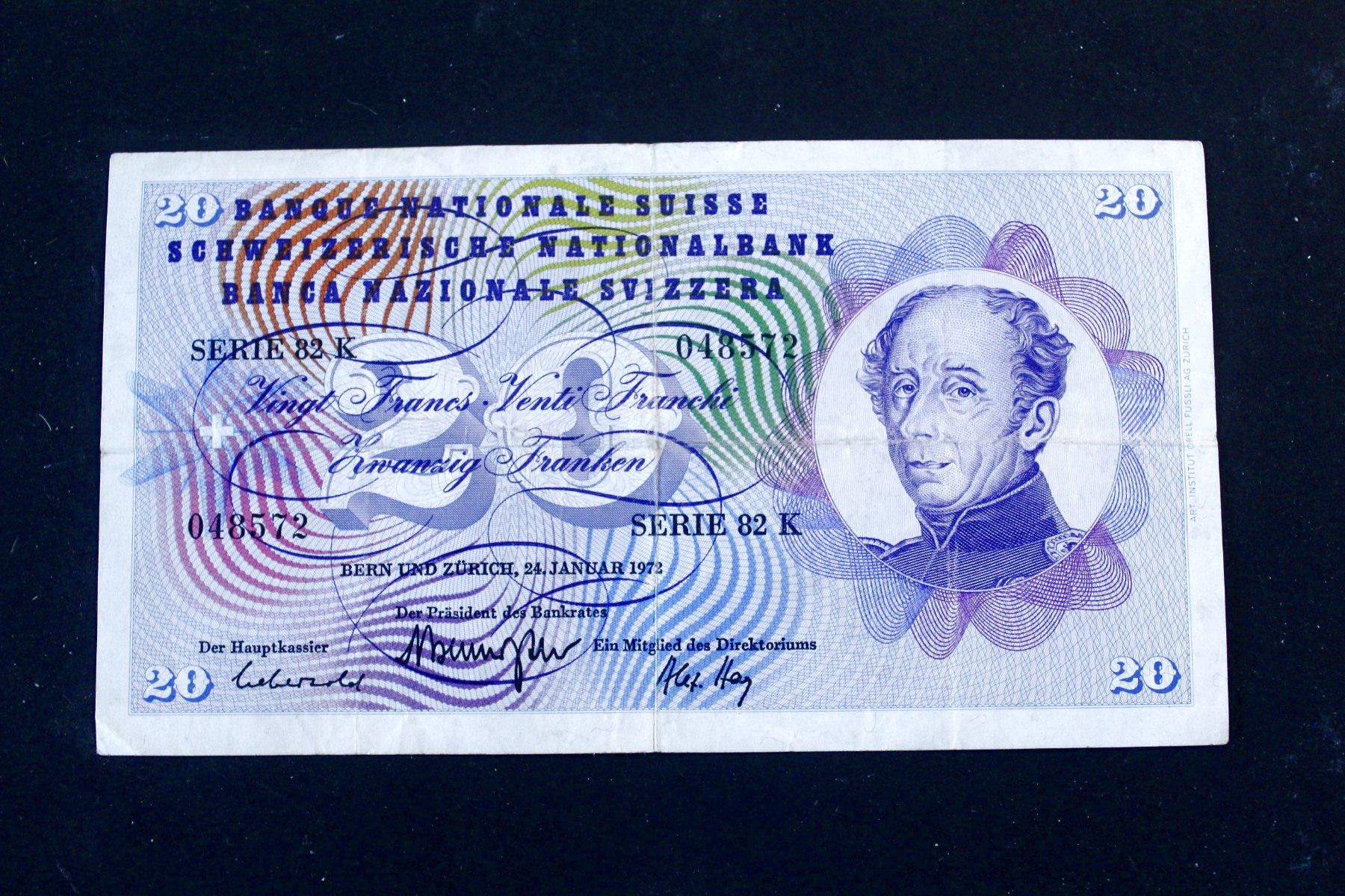 Banconote: Schweizerische Nationalbank, 1972, CHF 20.00, Dufour/Distel – Usato da Bern venduto da Vitaneuf 1