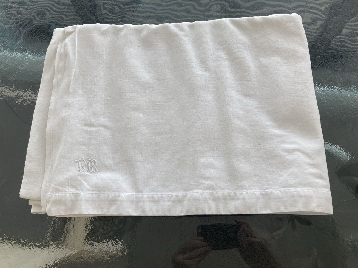 Biancheria da letto: Leintuch mit Monogramm "BM", Leinen, 240 x 165 cm, alt – Usato da Zürich venduto da kostbares 1