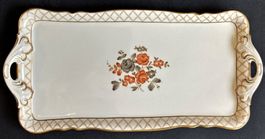 Cakeplatte Langenthal Porzellan weiss Dekor Blumen Gold 1951