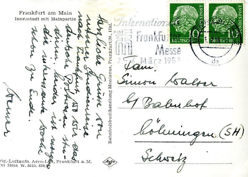 Ansichtskarten: Frankfurt am Main - Innenstadt + 1958 – Gebraucht aus Emmenbrücke von teestube 1