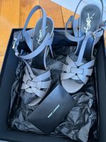 Saint Laurent Tribute Sandalen Grau Leder Groesse 38.5 neu