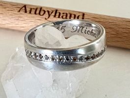 Silber 925 Bandring + MPze mit Zirkoniareif- zeitlos elegant