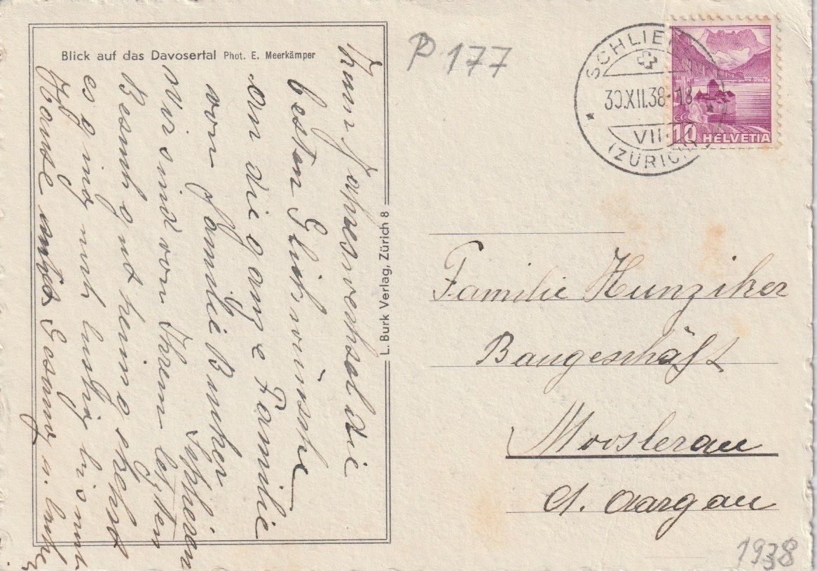 Cartoline postali: P 177 Blick aufs Davosertal, 1938 – Usato da Freienbach venduto da Bhaltis 1