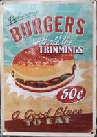 Retro Burger Blechschild, Wanddeko für Küche oder Bar