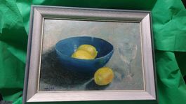 Gemälde von Maya Lanz, 1961. Stilleben mit Zitrone.🍋🖼️ 