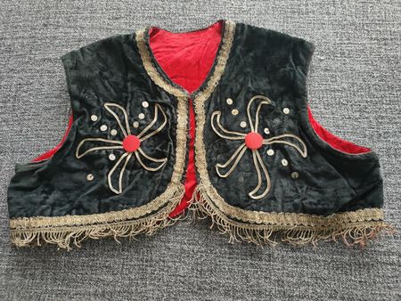 Vintage Samt Gilet/Bolero, Schwarz & Rot, Grösse M