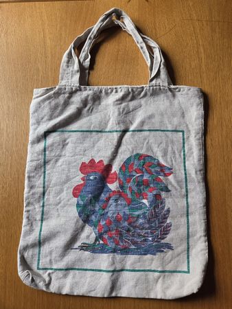 Vintage Stofftasche mit Hahn-Motiv, ideal für den Markt!