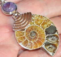 Anhänger L-4045 – AAA Ammonit mit Amethyst Perle – ca.3x6 cm