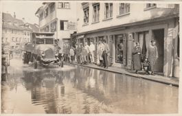 Rorschach Hochwasser 1926 Hauptstrasse mit LKW belebt