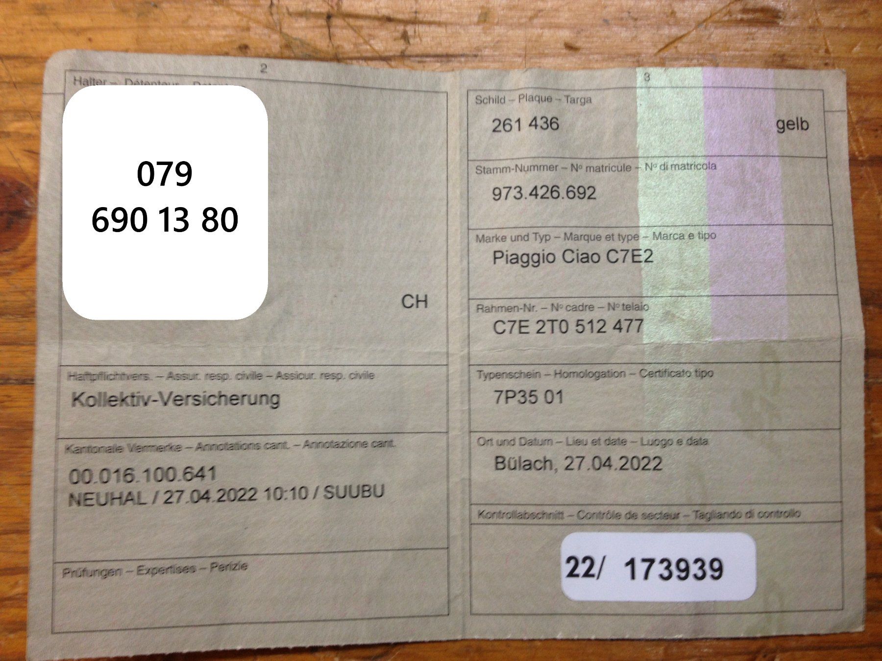 Piaggio Ciclomotori: Piaggio Ciao C7E2 – Usato da Rickenbach LU venduto da Hulibu 5