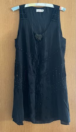 Elegant Black Silk Dress Embellished Evening Wear Sz L