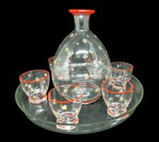 Vintage 50s' Mid Century carafe 6 verres /  Karaffe 6 Gläser