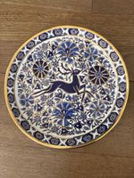 Wandteller Lindos Keramik blau weiss Gold Motiv Reh