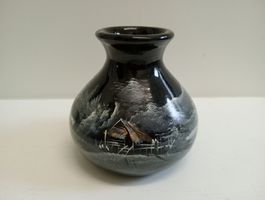 Schwarze Vintage Vase mit Winterlandschaft-Motiv, Top!