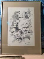 Louis Vionnet Clement charcoal drawing, horses, signed