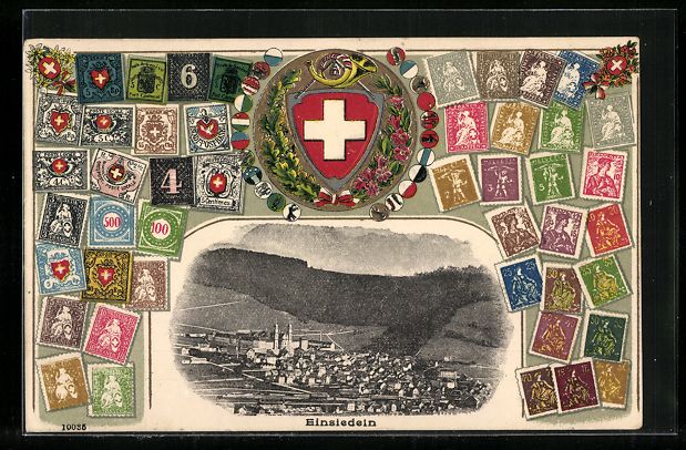 Cartes postales: Einsiedeln, Panorama mit Wappen und Brie – D'occasion à Berlin par bartko-reher