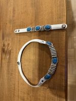 Weisses Leder Armband Set mit Türkis Schmuck! Neu