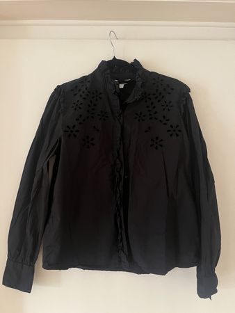 La RedoutBlack Cotton Blouse with Floral Embroidery