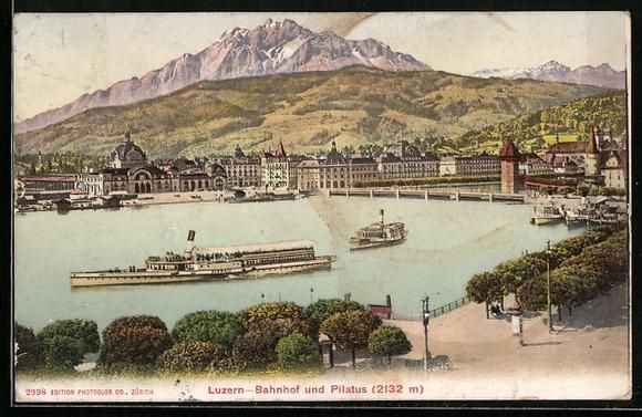 Cartes postales: AK Luzern, Bahnhof und Pilatus, 1908 – D'occasion à Berlin par bartko-reher