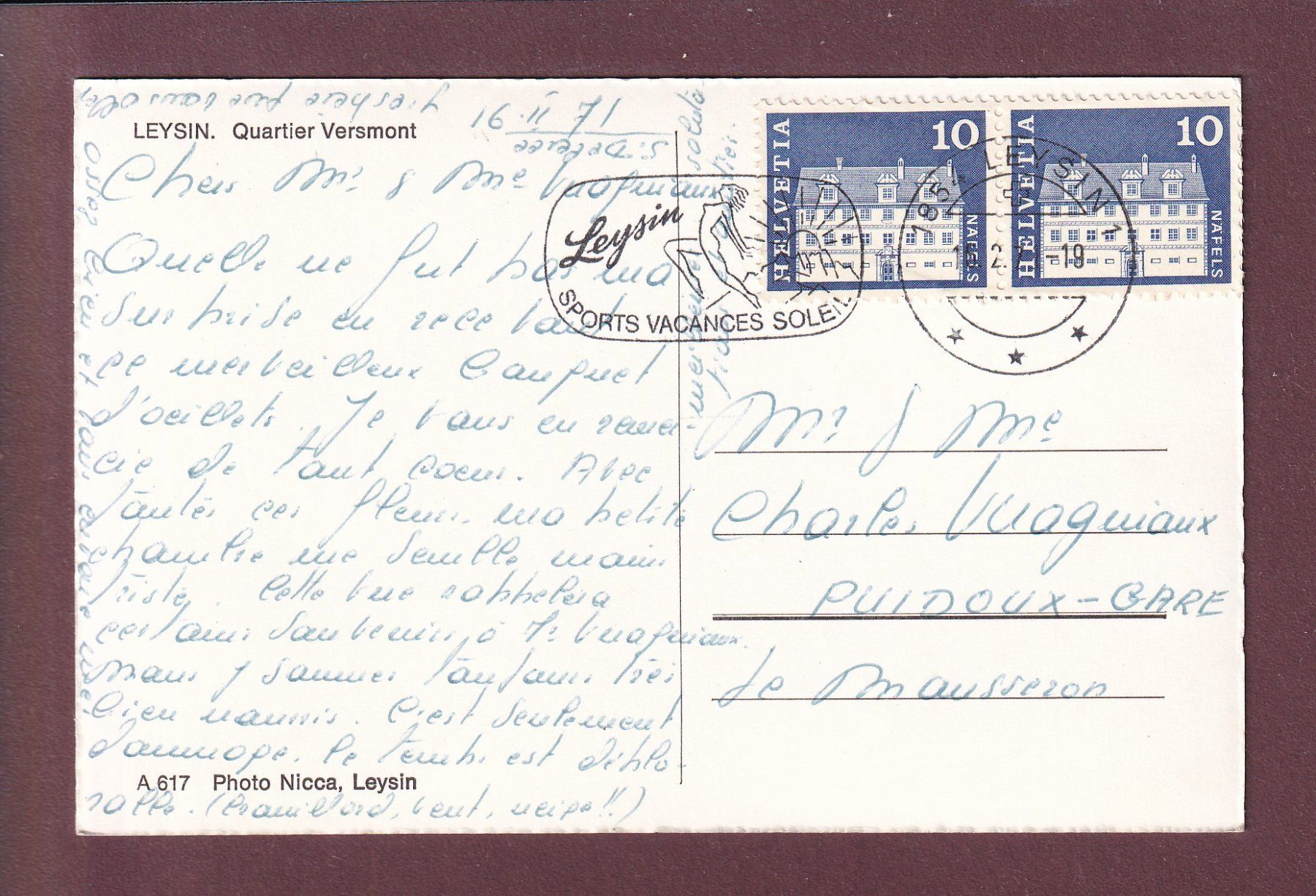 Cartes postales: LEYSIN - Quartier Versmont - 1971 – D'occasion à Pully par nicecards 1