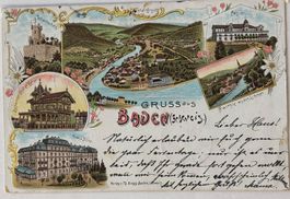 Gruss aus Baden, 6-Bild- Litho, 1897! Philatelie!