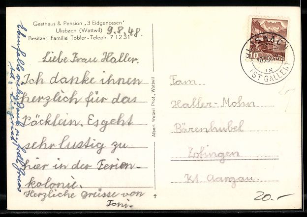 Cartes postales: Ulisbach /Wattwil, Gasthaus, Pension 3 E – D'occasion à Berlin par bartko-reher 1