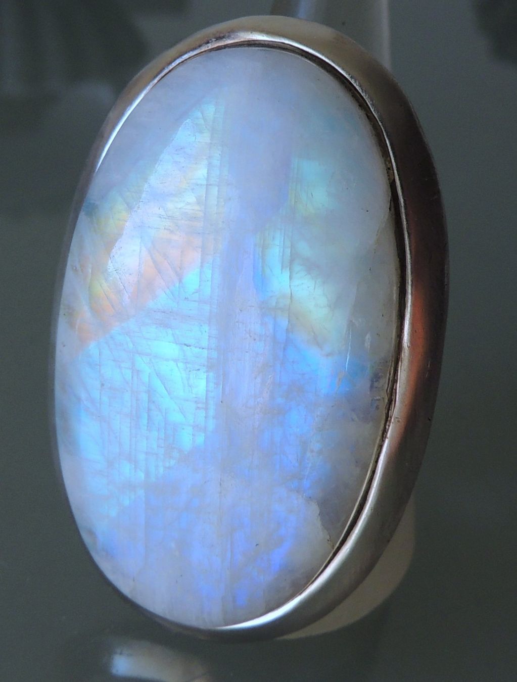 Anelli: Großer Silber 925 Rainbow Moonstone Fingerring Gr. 58 – Usato da Waldenburg venduto da schaller707 1