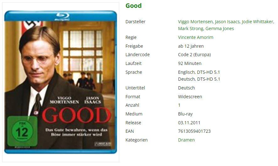 Alle DVDs: Good (Bluray) – Gebraucht aus Emmetten von SVollenweider