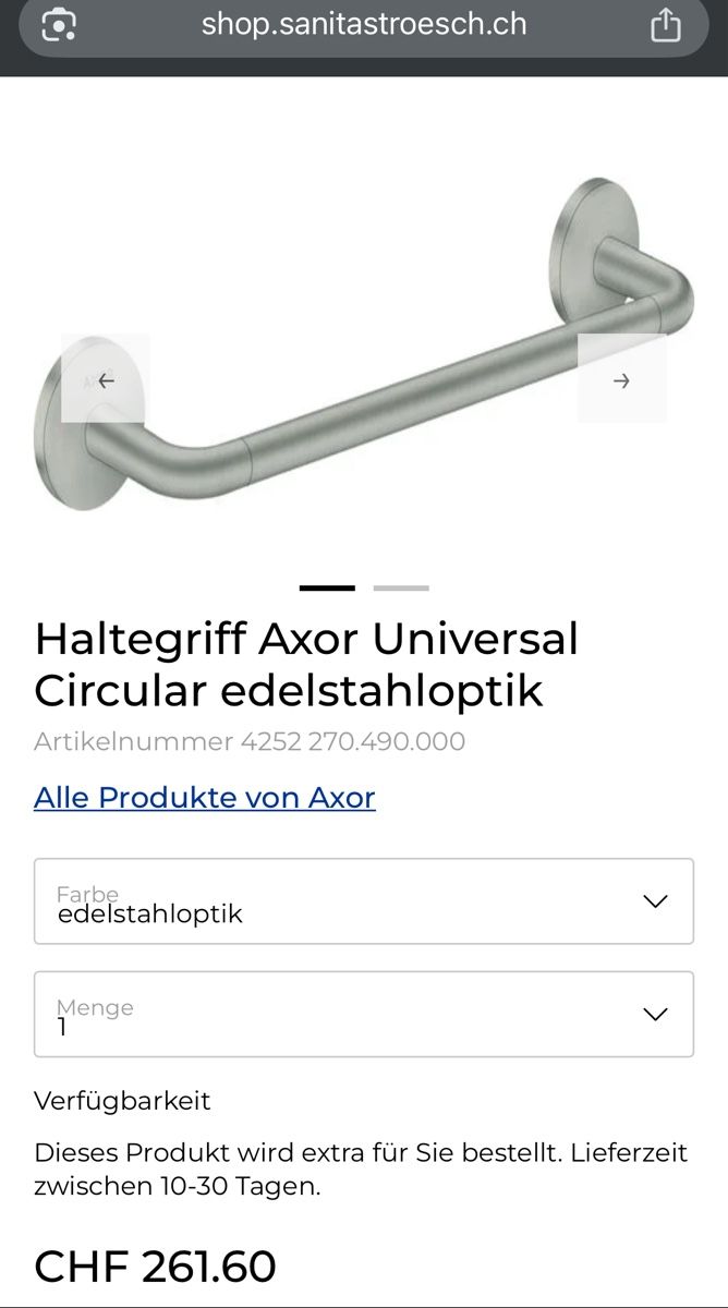Supporti a parete: Haltegriff Axor Universal Circular edelstahloptik – Nuovo e nell'imballaggio originale da Unterterzen venduto da b.aron 3
