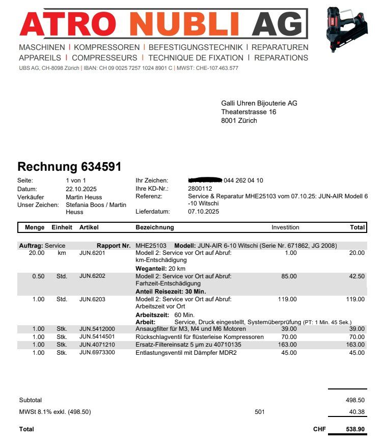 Jun-Air Compressori: JUN-AIR Witschi Kompressor gebraucht – Usato da Zürich venduto da gallusbambinus 1