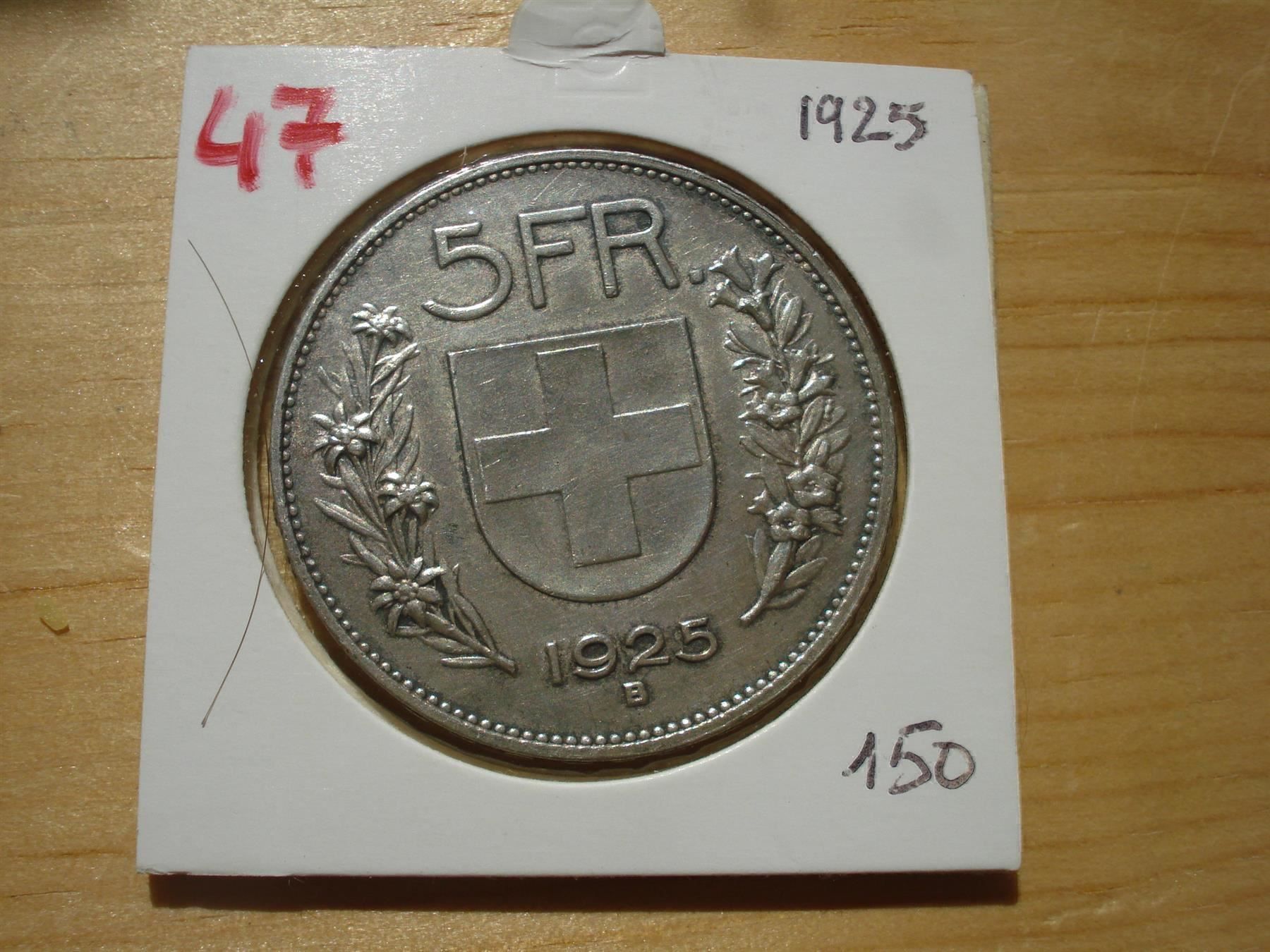 Alle Münzen: (47)  5 Franken  1925 – Gebraucht aus Erlach von Net-Coins