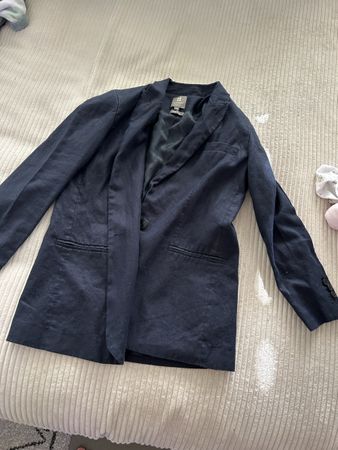 Avec défectuosité : veste  blazer femme bleu marine lin