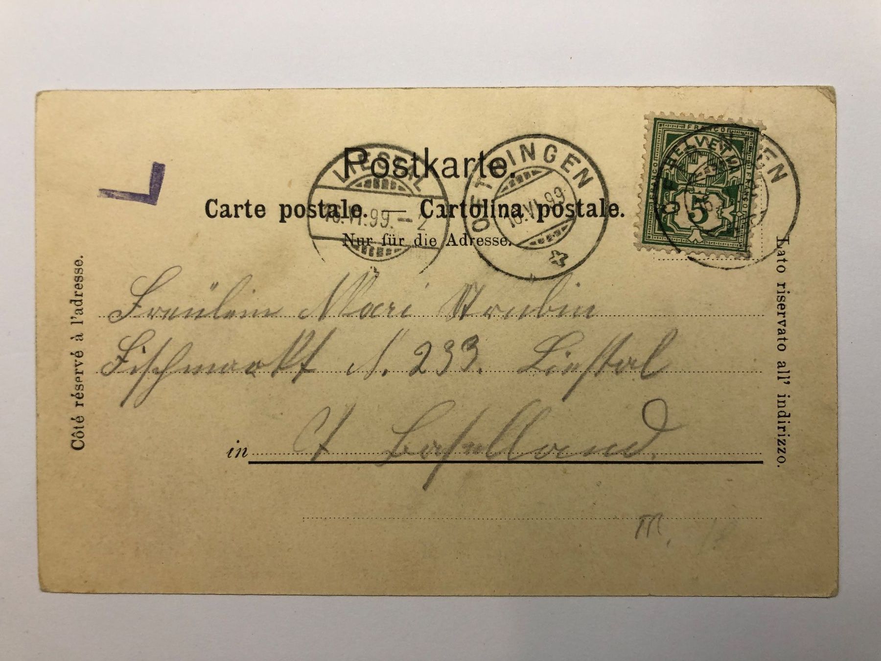Cartoline postali: AK Gruss vom Bad Lauterbach Oftringen 1899 – Usato da Nunningen venduto da anclaudia 1