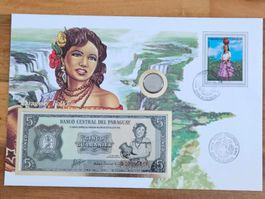 Numis-Notenbrief 5-Guaranies-Bankfrische Note aus Paraguay
