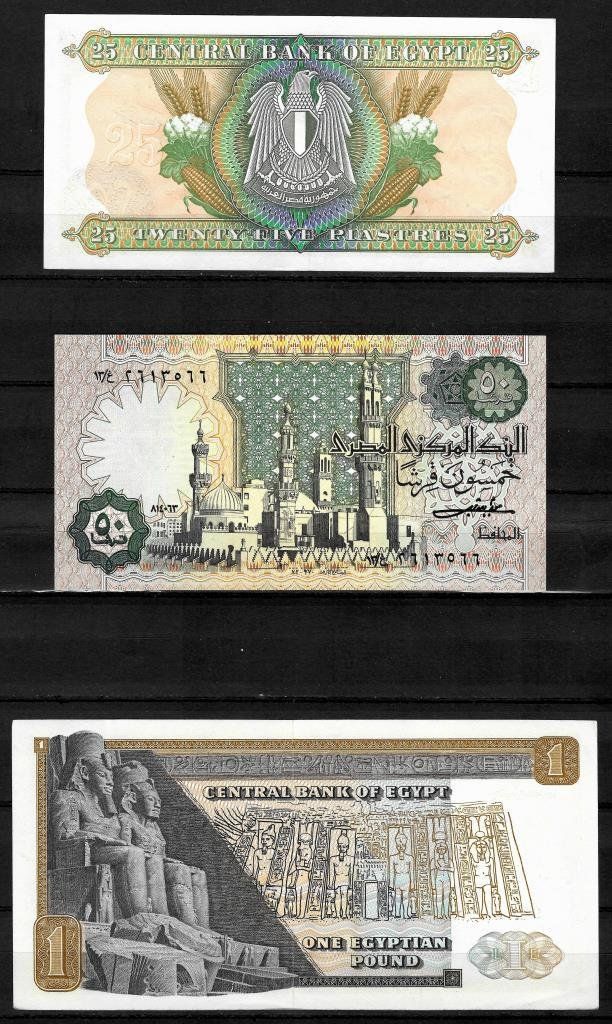Billets de banque: 1970-1983 Egypt 25 + 50 + 1Pound – Neuf (Voir description) à Sorengo par eme_wk9w 1
