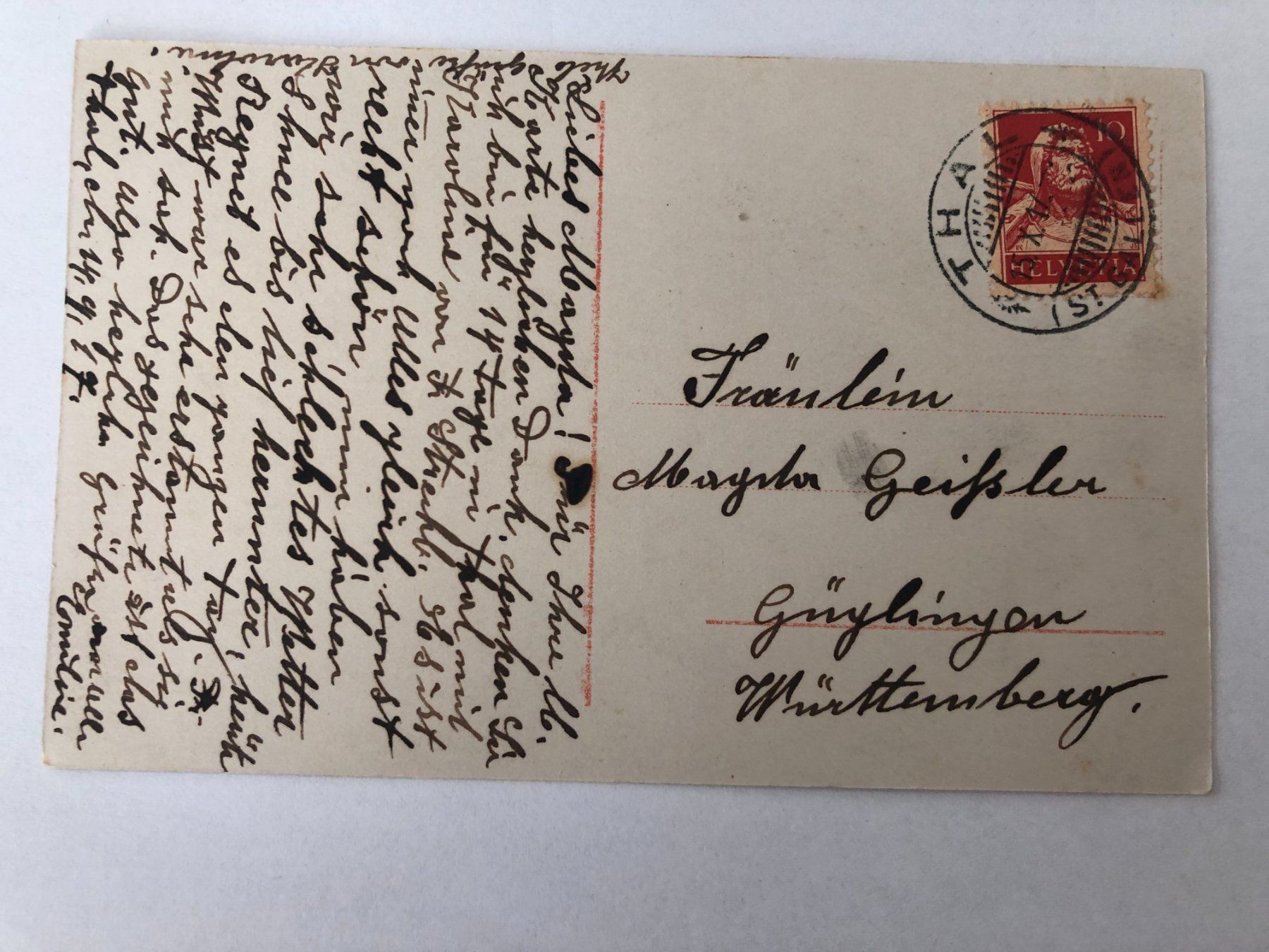 Ansichtskarten: Thal - Lutzenberg 1914 – Gebraucht aus Pfäffikon ZH von Waltoversand 1