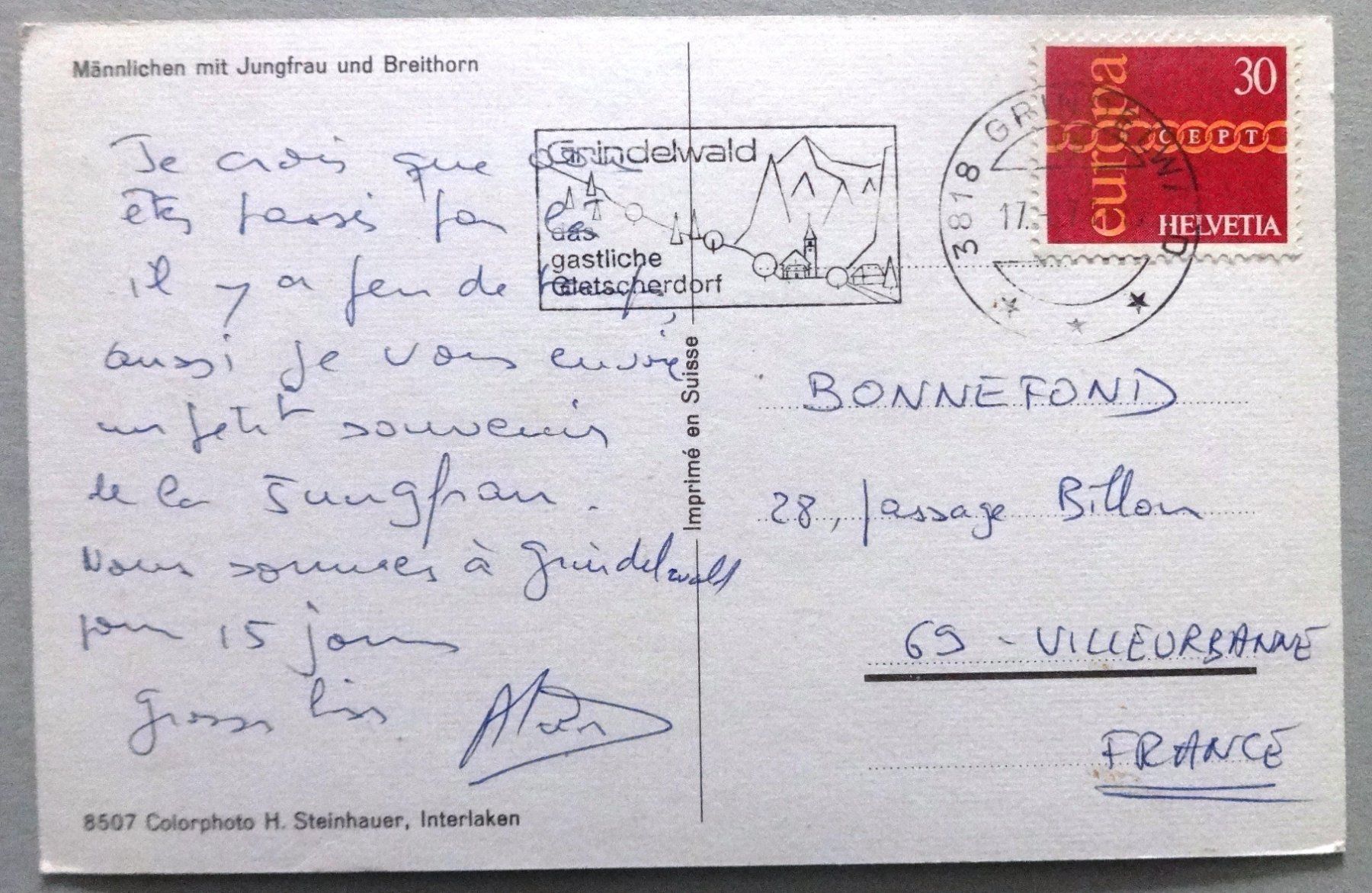 Cartoline postali: Männlichen mit Jungfrau und Breithorn – Usato da Fétigny venduto da Billy2miny 1