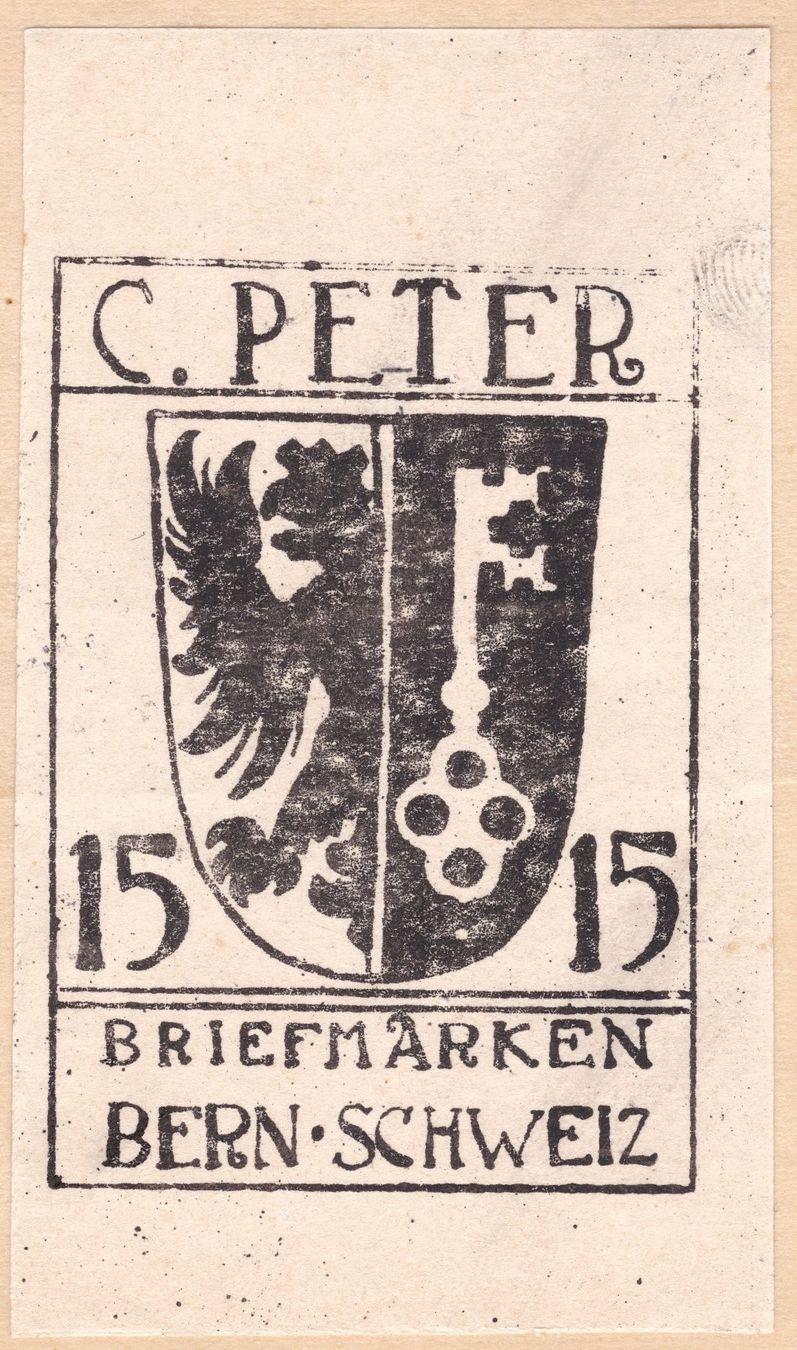 Tutti i francobolli: Grosse Vignette / Kleber "Briefmarken C. Peter Bern Schweiz" – Usato da Basel venduto da riobar