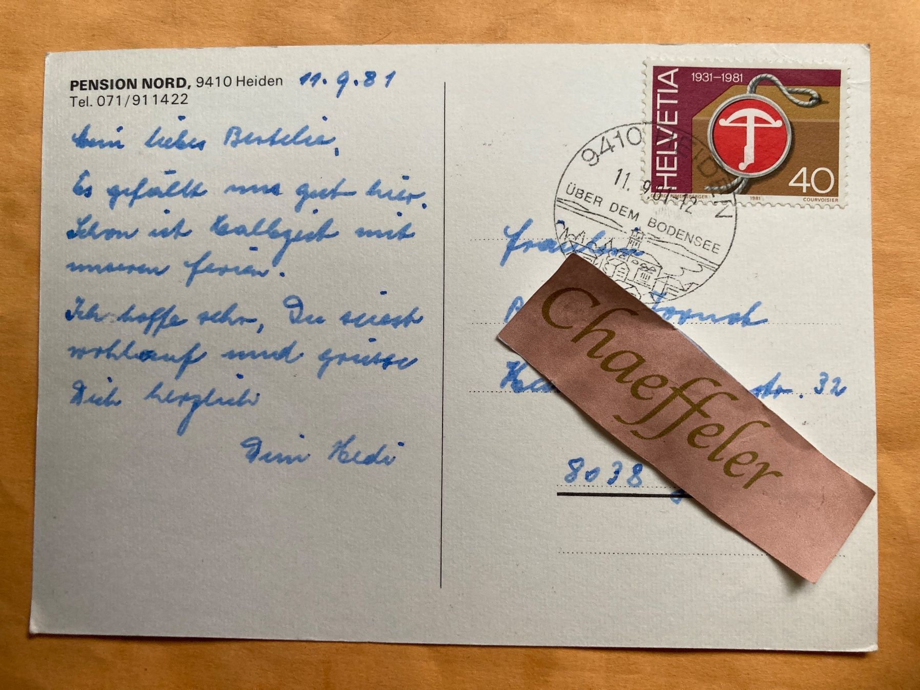 Cartoline postali: 1981 Pension Nord, 9410 Heiden – Usato da Zürich venduto da Chaeffeler 1
