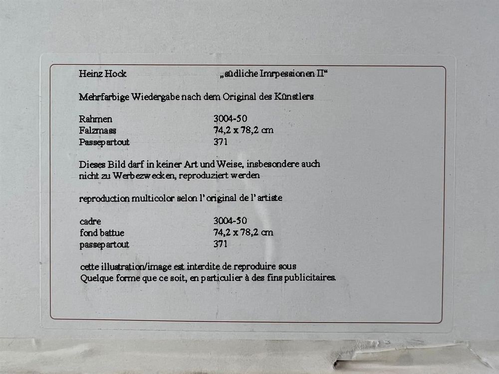 Grafiken & Lithographien: Heinz Hock <<Südliche Impressionen II << – Gebraucht aus Hinwil von Grossformat 3