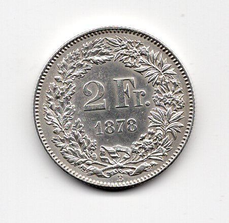 Tutti le monete: (1282) CH, 2 Franken 1878, top stgl – Usato da Rüthi (Rheintal) venduto da erdnuessli1